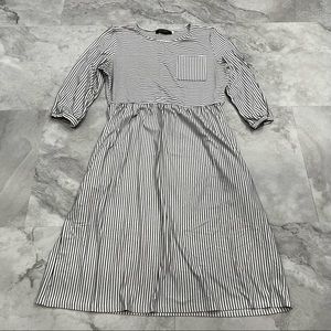 MEROKEETY Size Large‎ L Stripe Dress Casual Pockets 3/4 Sleeves